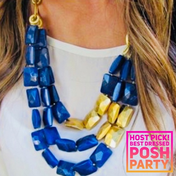 Stella & Dot | Retired Vivid Blue+Gold Chain Link Bahari Statement Neckl… - Picture 4 of 10